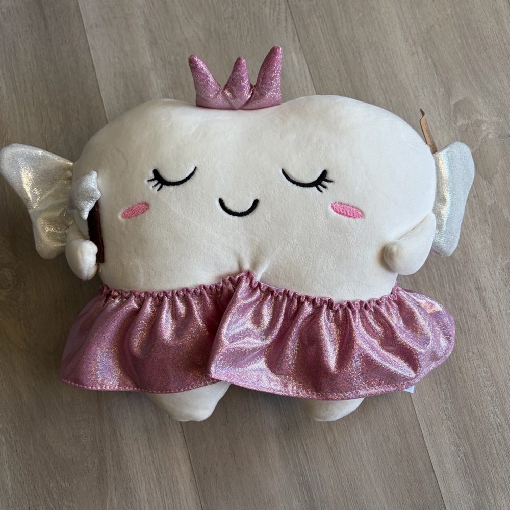 Tooth Fairy Pink Glitter Plush Pillow